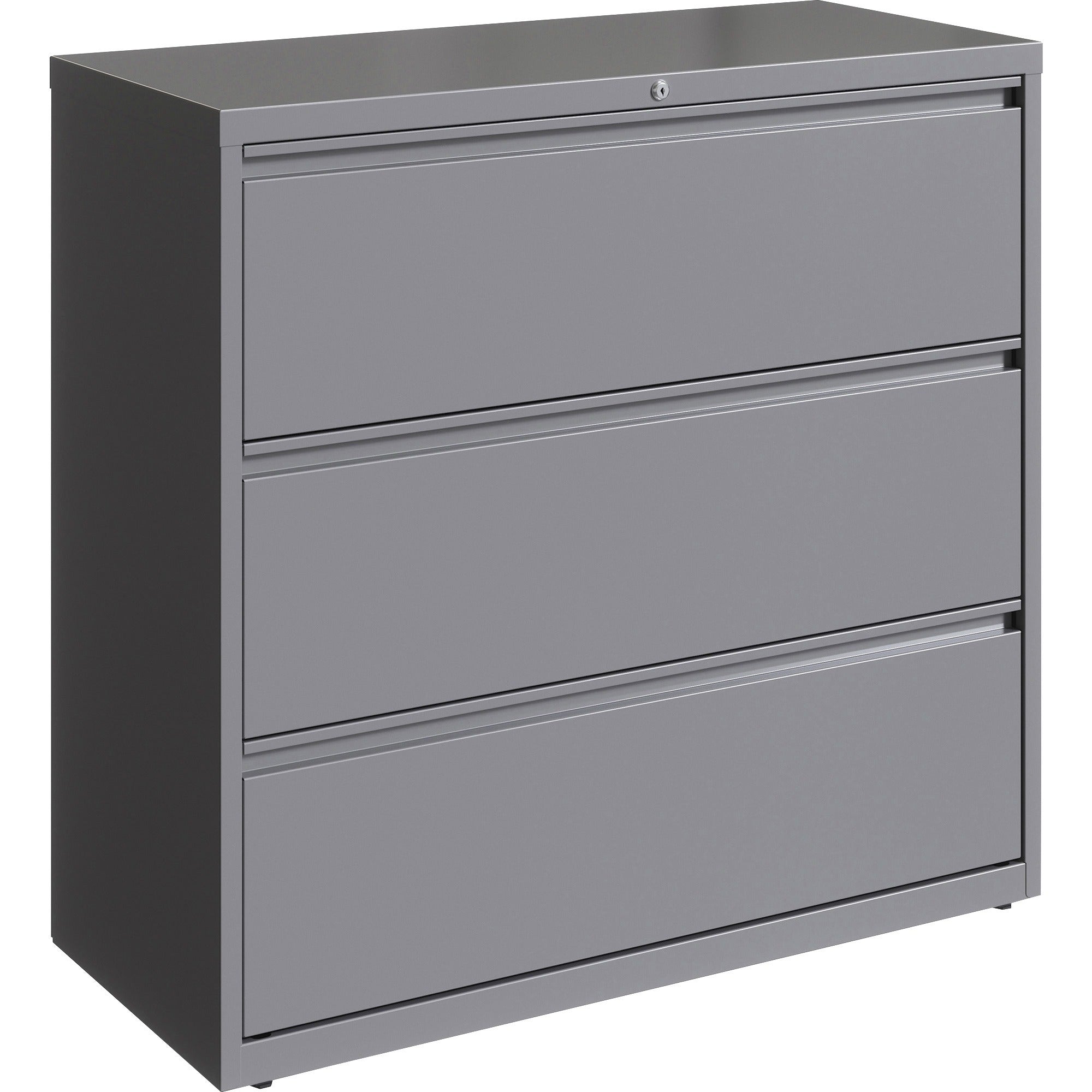 Lorell Fortress Series 3-Drawer Lateral File Cabinet, 42"W x 18.6"D x 40.3"H, Silver, Steel, 1 Each