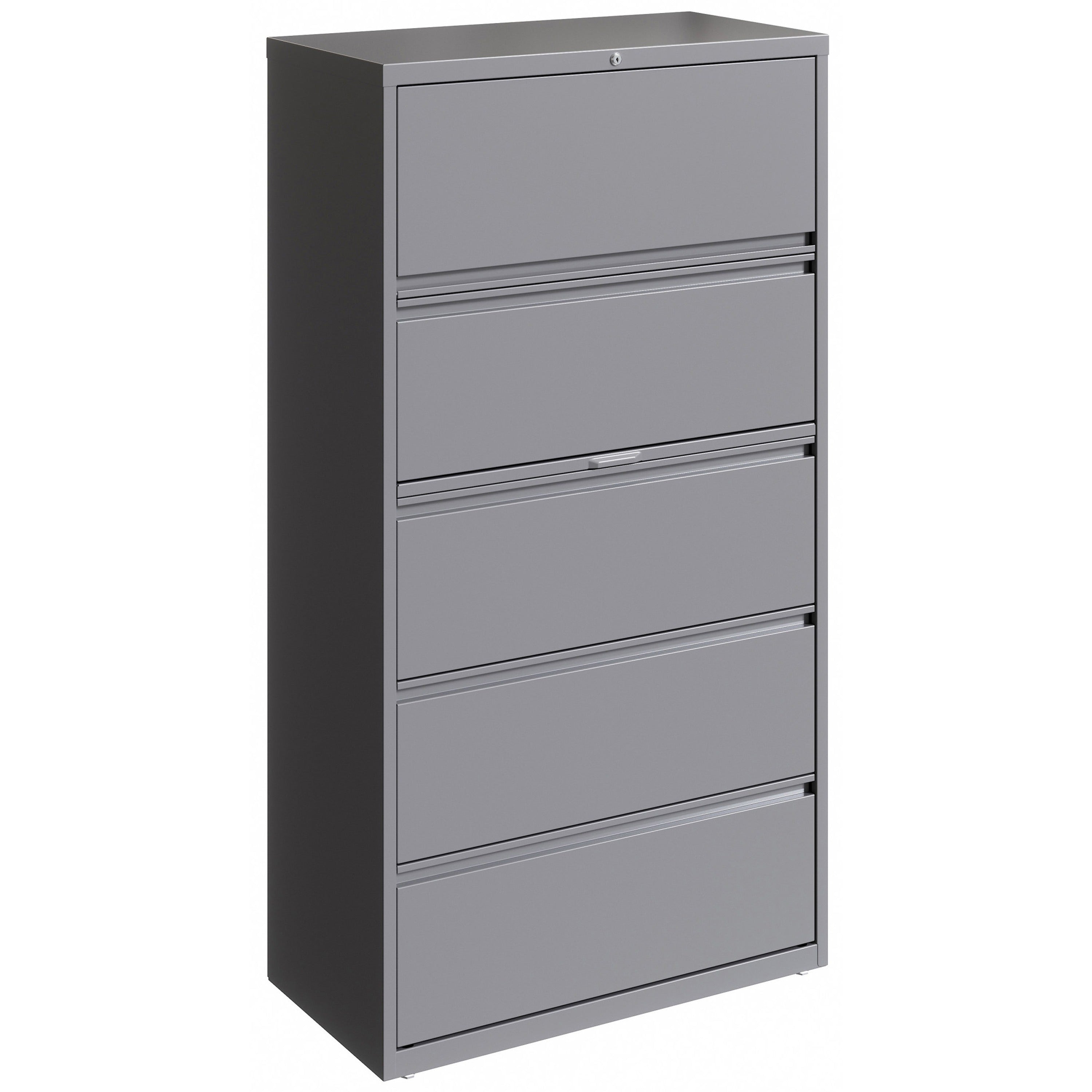 Lorell Fortress Series 5-Drawer Lateral File with Roll-out Posting Shelf, 36"W x 18.6"D x 67.6"H, Silver, Steel, 1 Each