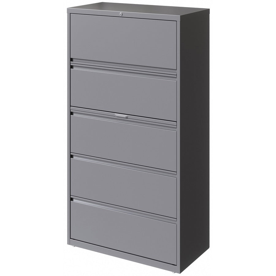 Lorell Fortress Series 5-Drawer Lateral File with Roll-out Posting Shelf, 36"W x 18.6"D x 67.6"H, Silver, Steel, 1 Each