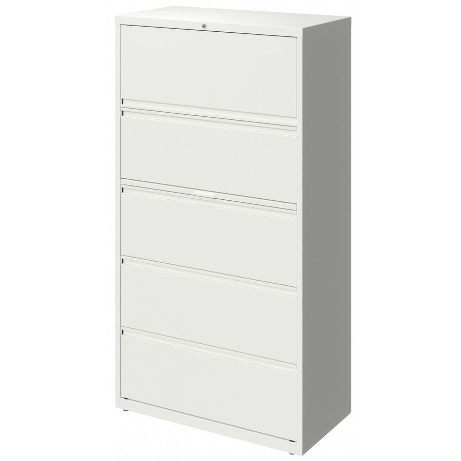 Lorell Fortress Series Lateral File with Roll-out Posting Shelf, 5 Drawers, 36"W x 18.6"D x 67.6"H, White, Steel, 1 Each