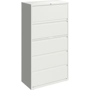 Lorell Fortress Series Lateral File with Roll-out Posting Shelf, 5 Drawers, 36"W x 18.6"D x 67.6"H, White, Steel, 1 Each