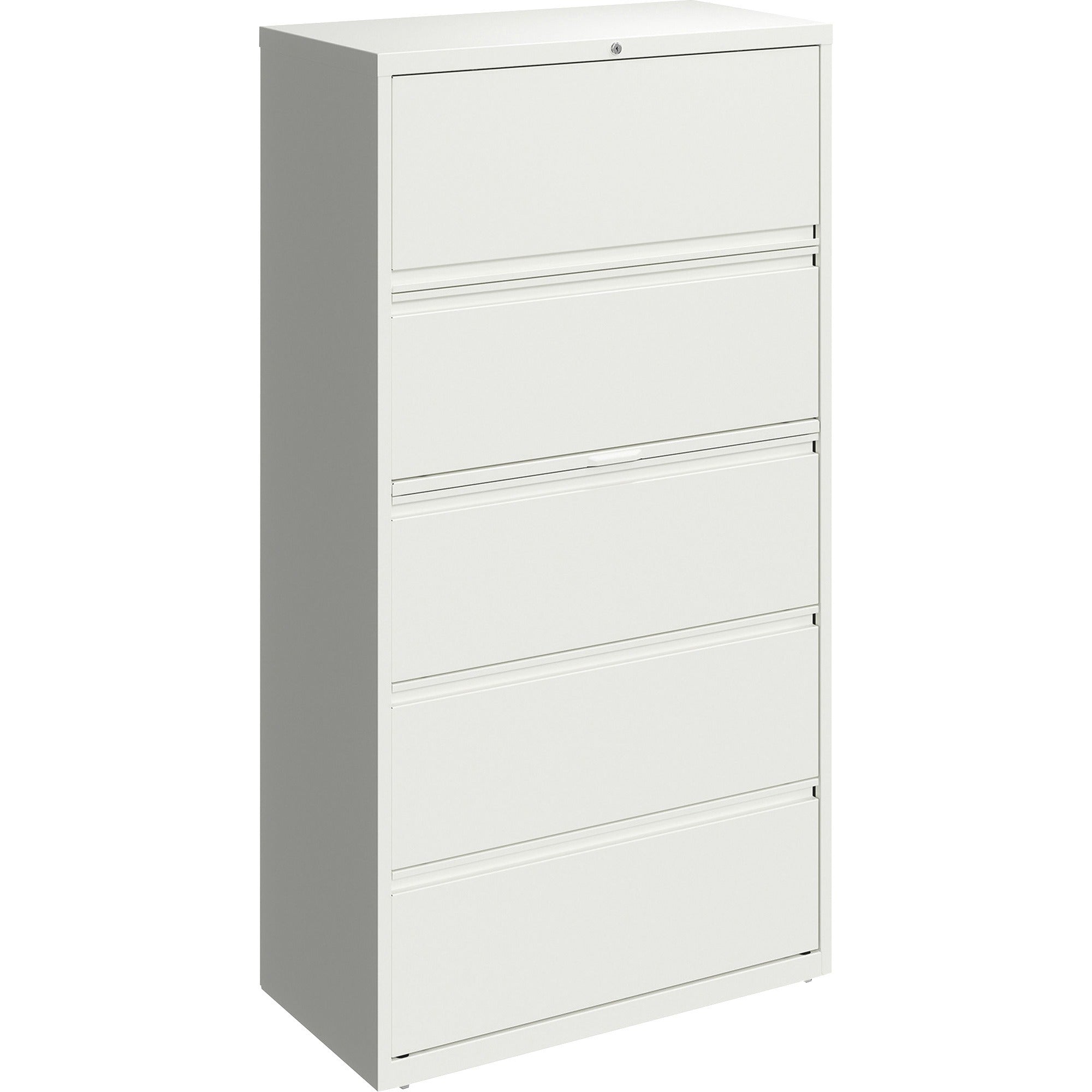 Lorell Fortress Series Lateral File with Roll-out Posting Shelf, 5 Drawers, 36"W x 18.6"D x 67.6"H, White, Steel, 1 Each