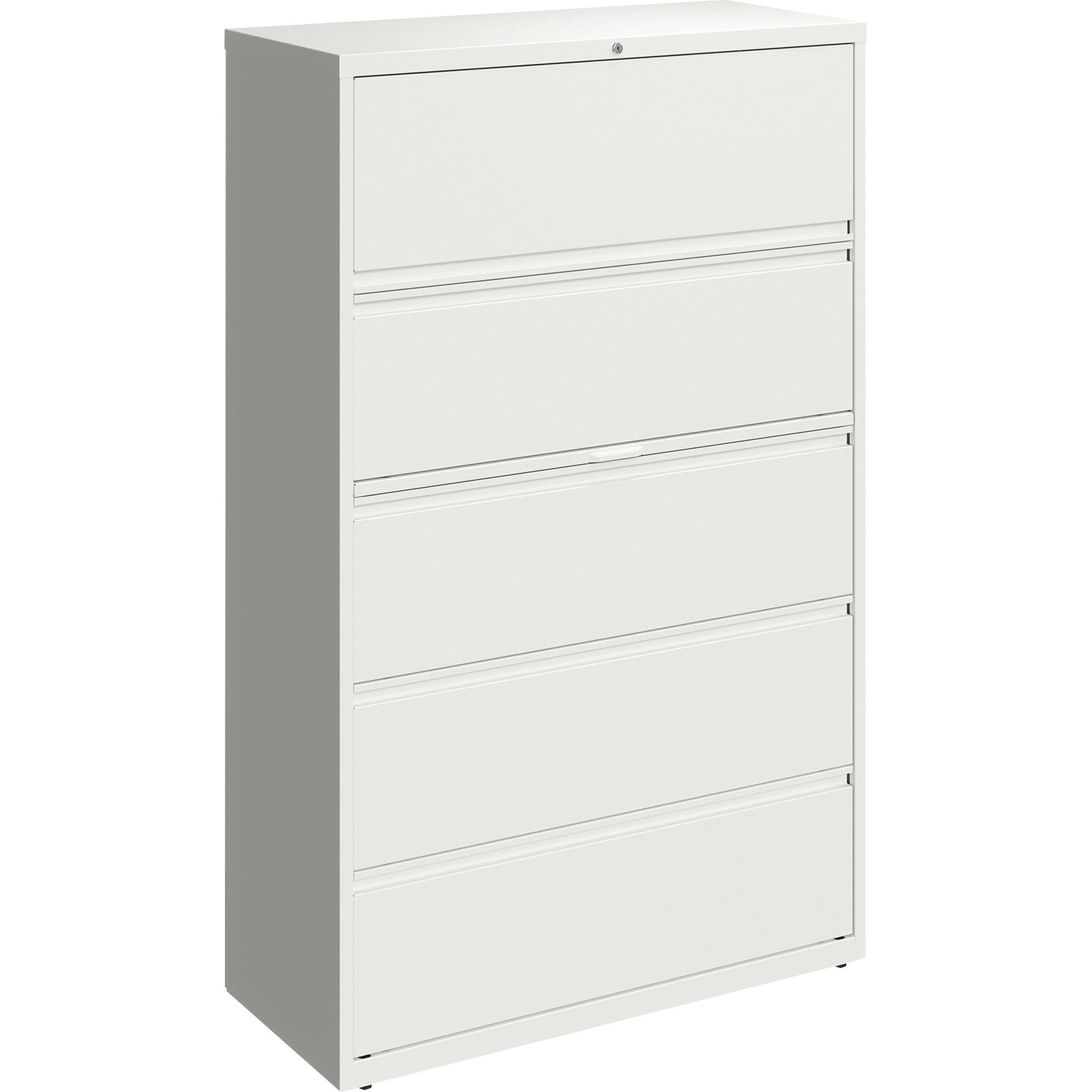 Lorell Fortress Series 5-Drawer Lateral File with Roll-out Posting Shelf, 42"W x 18.6"D x 67.6"H, White, Steel, 1 Each