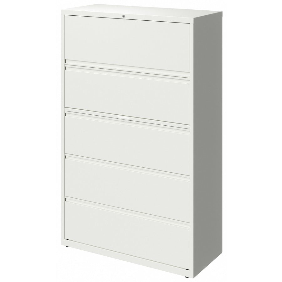 Lorell Fortress Series 5-Drawer Lateral File with Roll-out Posting Shelf, 42"W x 18.6"D x 67.6"H, White, Steel, 1 Each