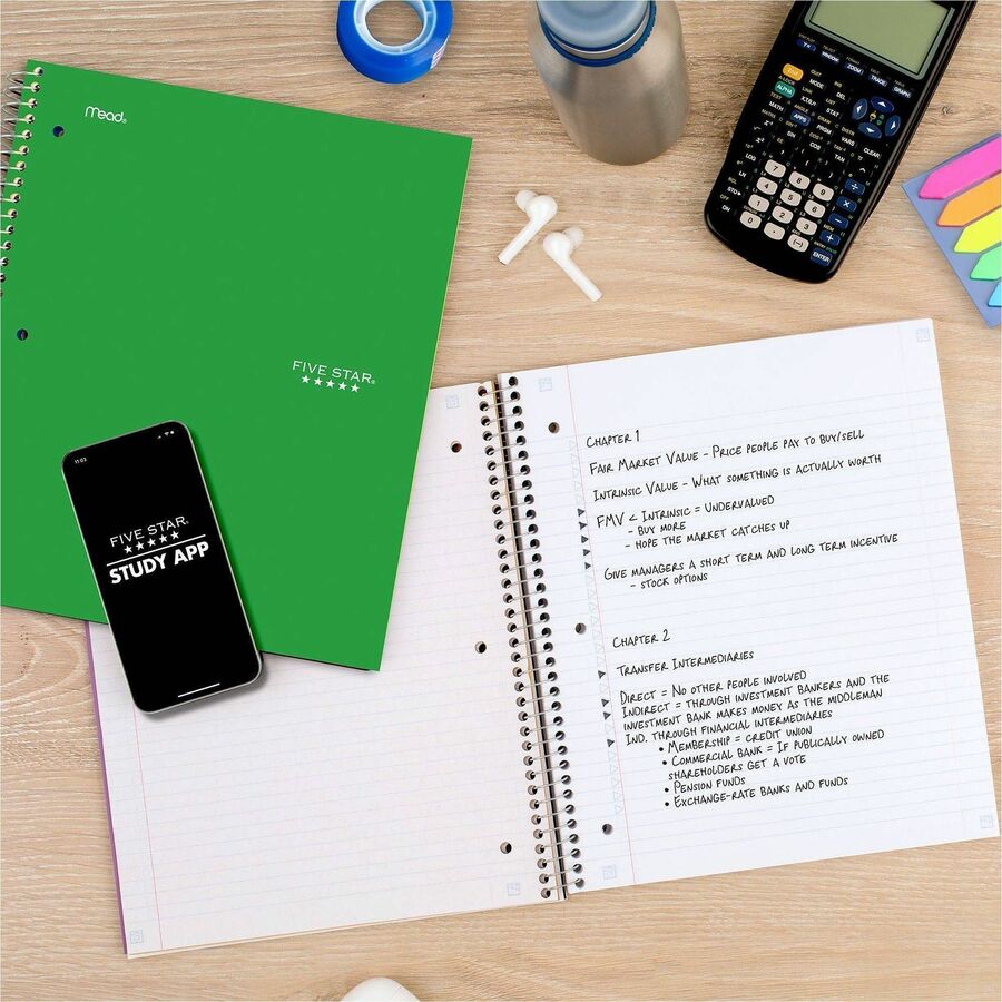 Mead Five Star 1-Subject Spiral Notebook, 100 Sheets, 11" x 8.5", 3-Hole Punched, Assorted Covers, Dual-Pocket Divider, Water Resistant, Bleed Resistant, Perforated, Spiral Lock, 6 Pack