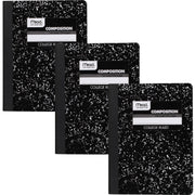 100 Sheets - Sewn - 9 3/4" x 7 1/2" Sheet Size - 9" Height x 7" Width x 0.5" Length - White Paper - Black Marble Cover - Multiplication Table, Conversion Table, Sturdy Cover, Class Schedule - 3 / Pack