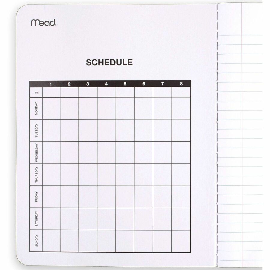 100 Sheets - Sewn - 9 3/4" x 7 1/2" Sheet Size - 9" Height x 7" Width x 0.5" Length - White Paper - Black Marble Cover - Multiplication Table, Conversion Table, Sturdy Cover, Class Schedule - 3 / Pack
