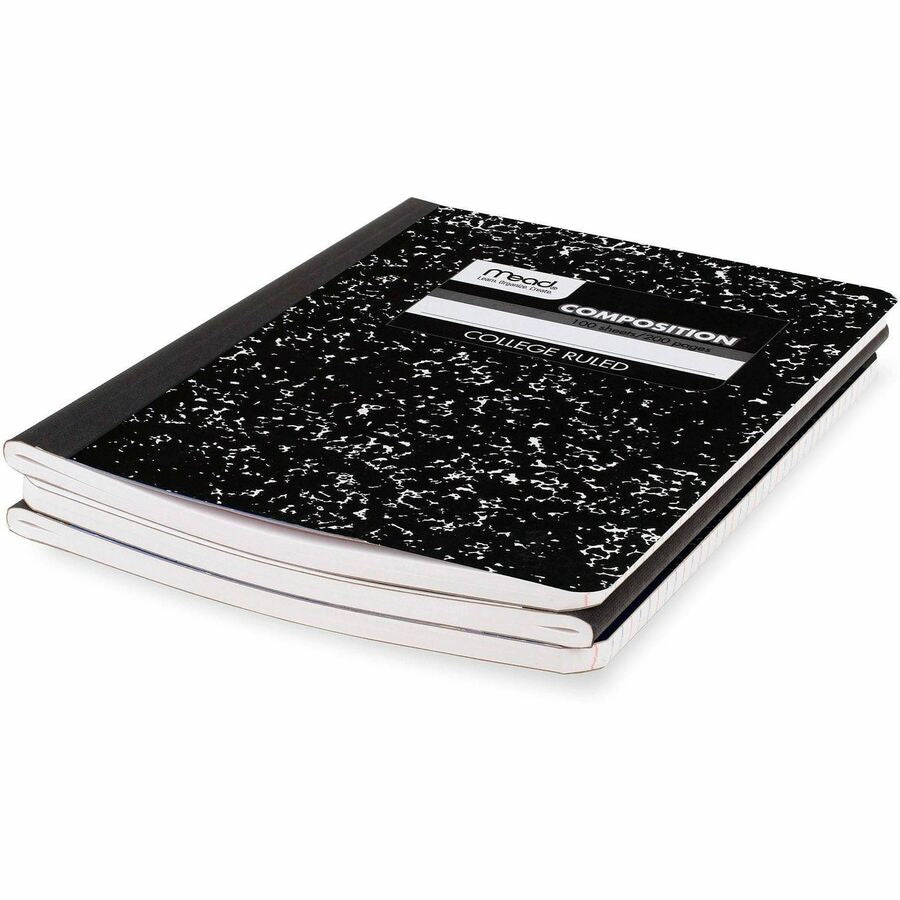 100 Sheets - Sewn - 9 3/4" x 7 1/2" Sheet Size - 9" Height x 7" Width x 0.5" Length - White Paper - Black Marble Cover - Multiplication Table, Conversion Table, Sturdy Cover, Class Schedule - 3 / Pack