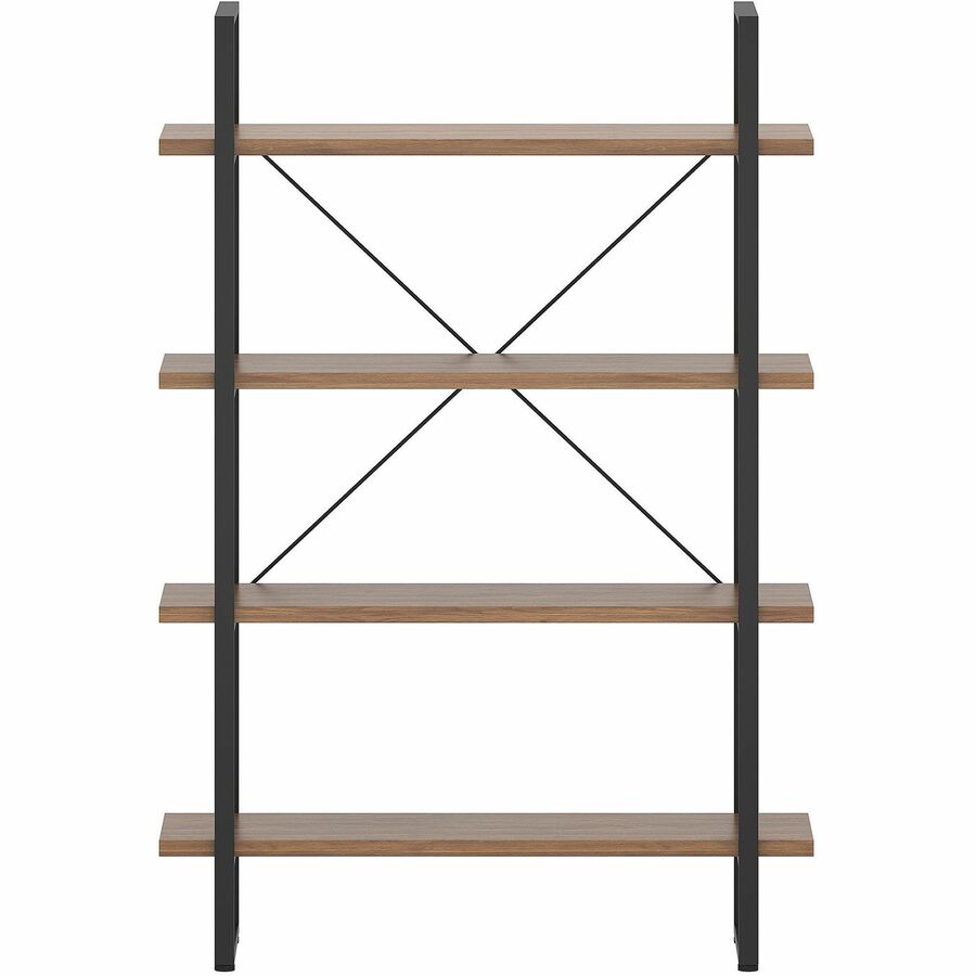 Lorell SOHO Rustic Metal Frame Bookcase - 57.5" Height x 39.4" Width x 11.8" Depth - 4 Shelve(s) - Band Edge - Finish: Walnut - Sturdy, Durable - 1 Each