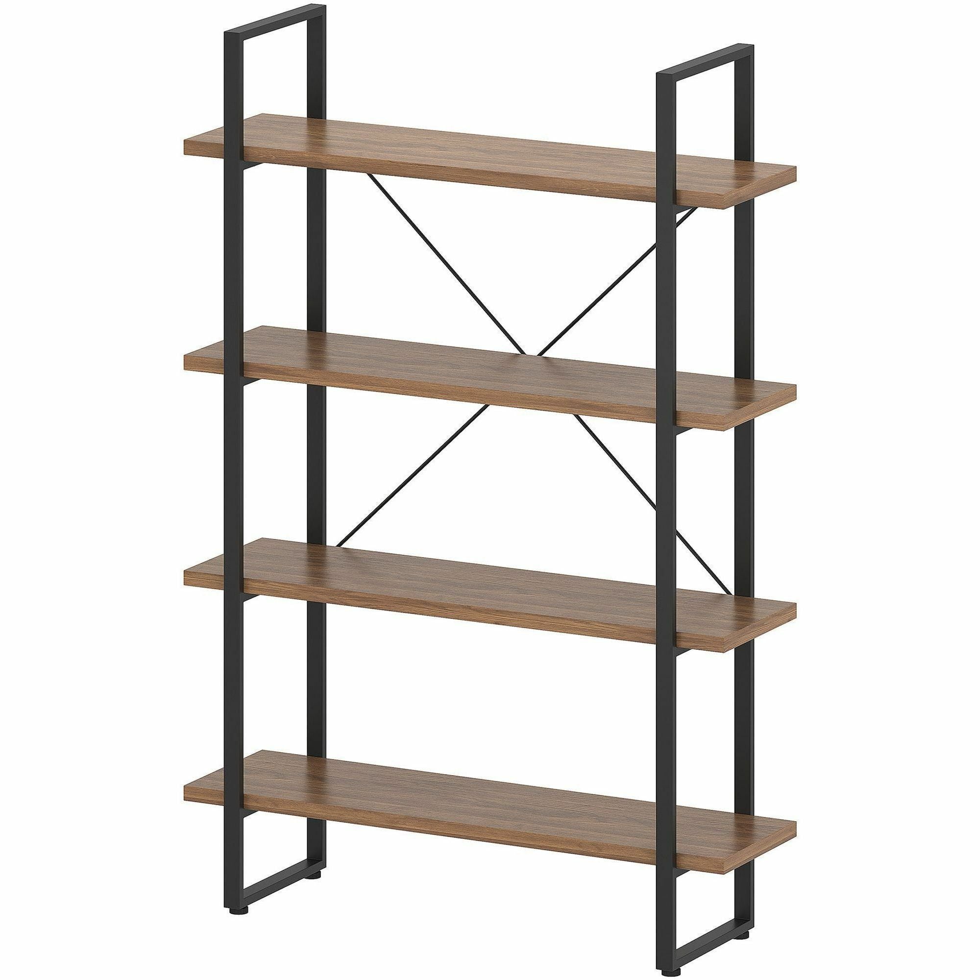 Lorell SOHO Rustic Metal Frame Bookcase - 57.5" Height x 39.4" Width x 11.8" Depth - 4 Shelve(s) - Band Edge - Finish: Walnut - Sturdy, Durable - 1 Each