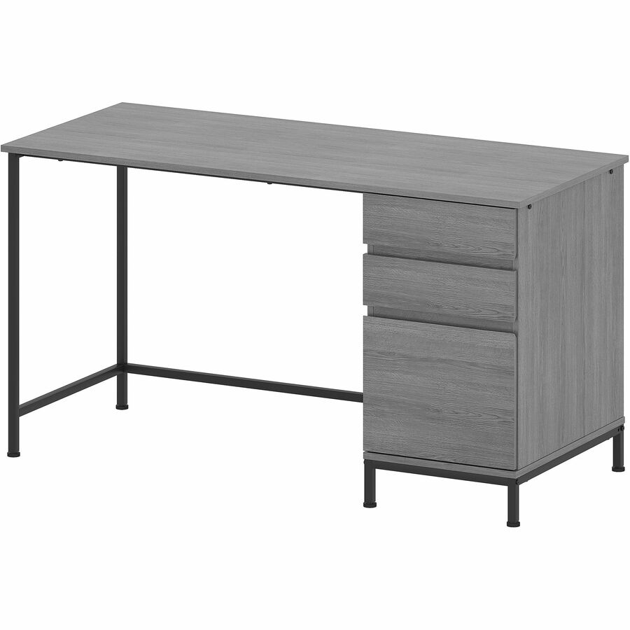 Lorell SOHO Desk with Side Drawers - 30" Height x 55" Width x 23.6" Depth - Total Drawer(s): 3 - Single Pedestal on Right Side - Finish: Charcoal - 1 Each
