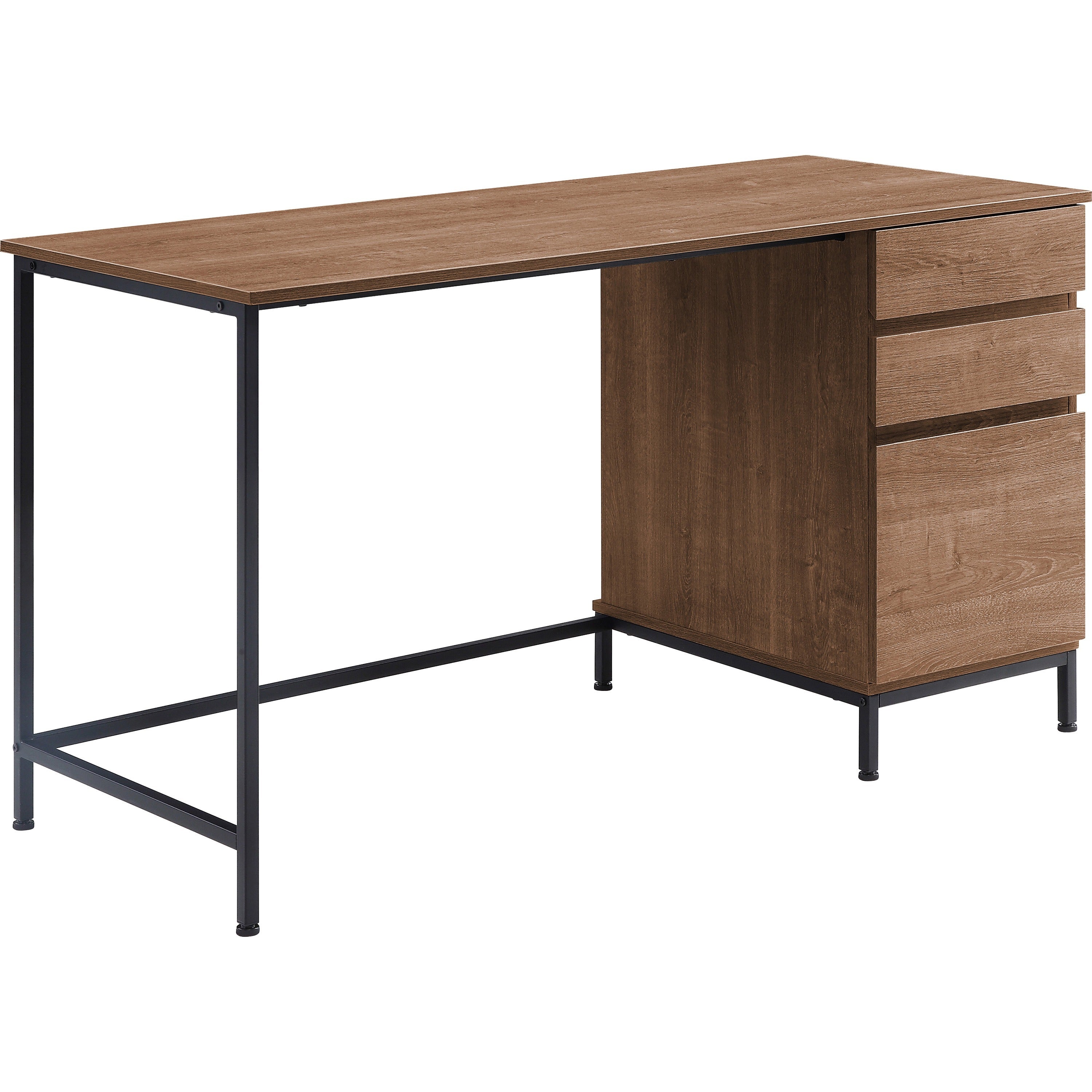 Lorell SOHO Desk with Side Drawers - 30" Height x 55" Width x 23.6" Depth - Total Drawer(s): 3 - Single Pedestal on Right Side - Finish: Walnut - 1 Each