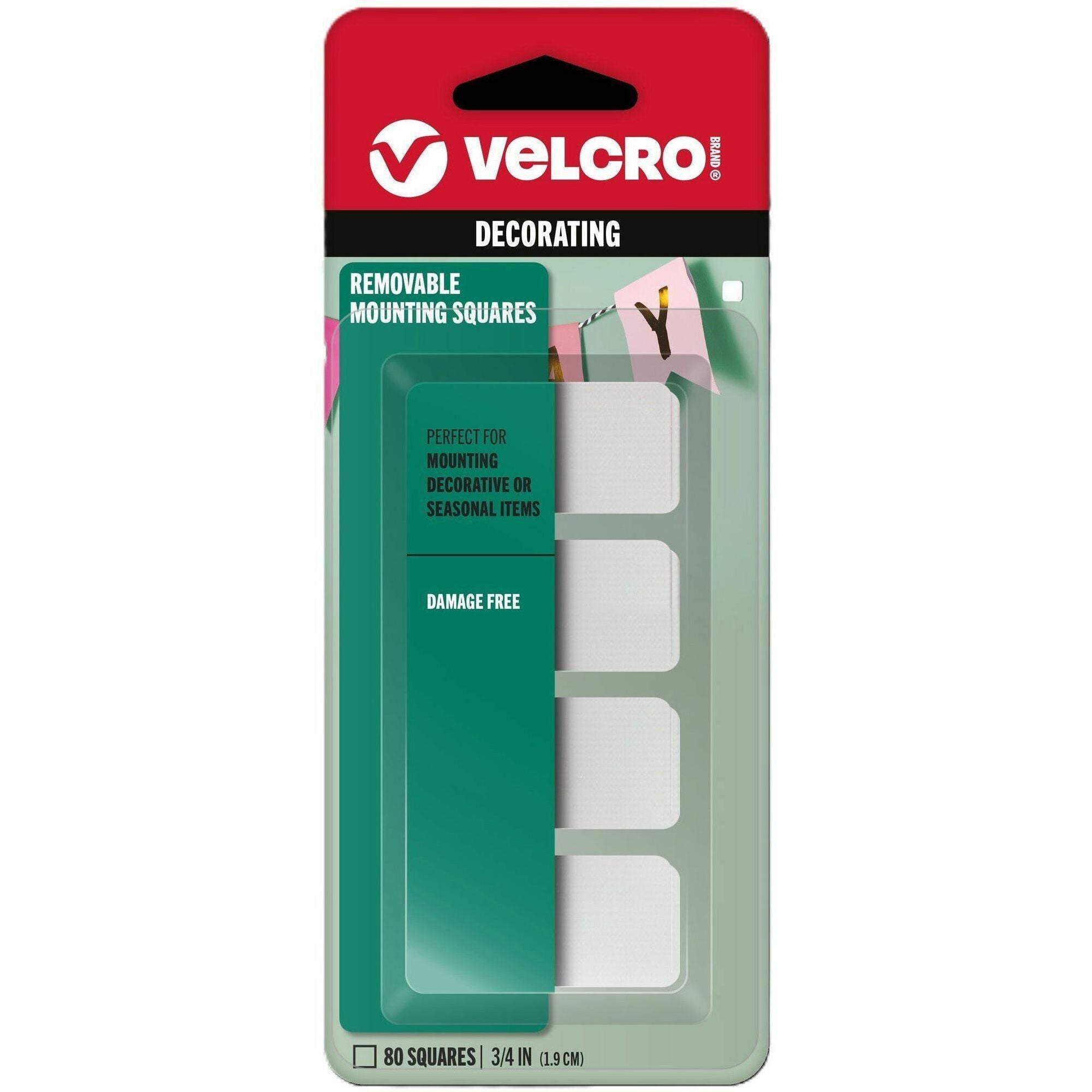 VELCRO&reg; Removable Mounting Tape - 0.75" Length x 0.75" Width - White - 80 / Pack
