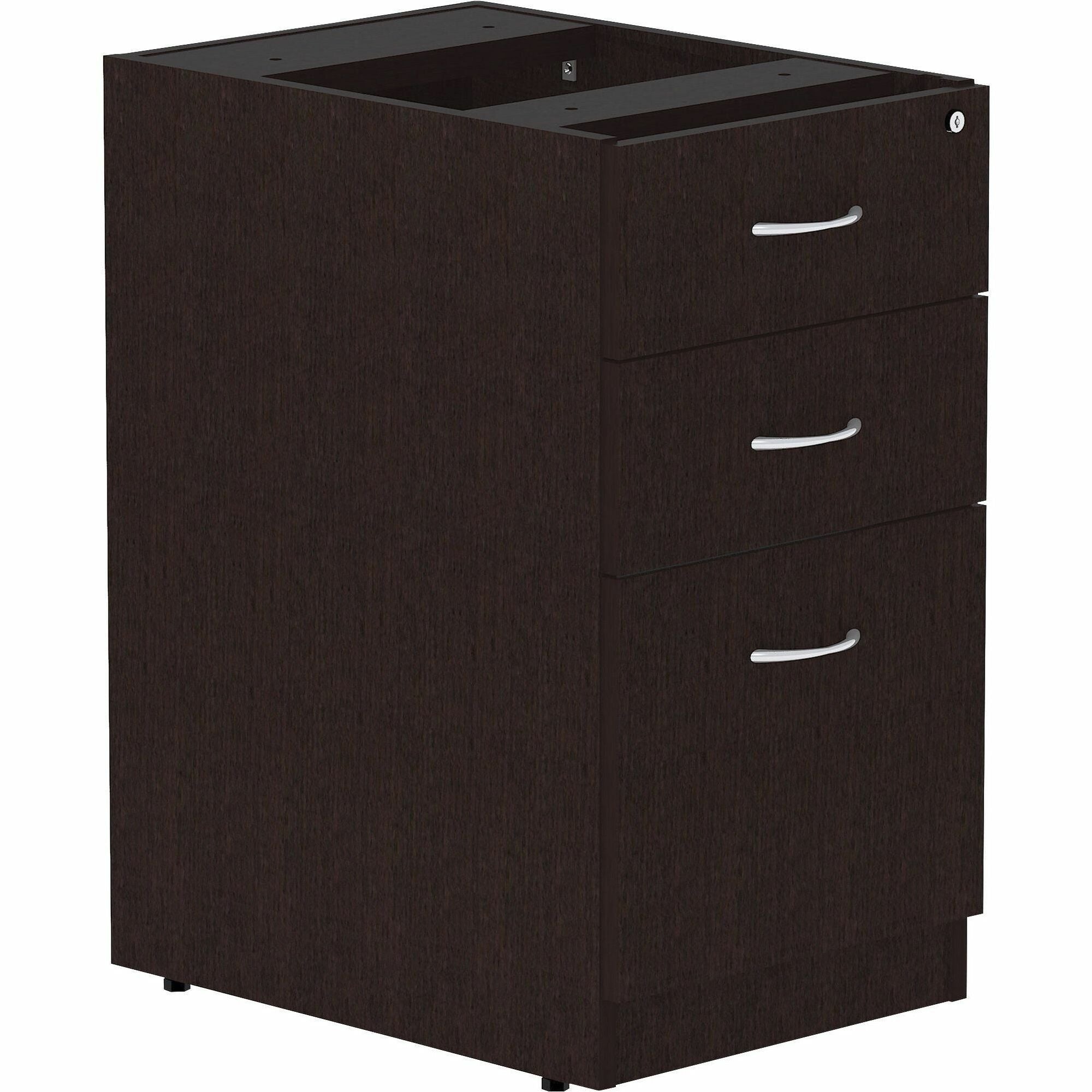 Lorell Essentials Series Box/Box/File Fixed File Cabinet - 28.3" Height x 16" Width x 22" Depth Pedestal - Finish: Espresso, Silver Brush - 1 Each