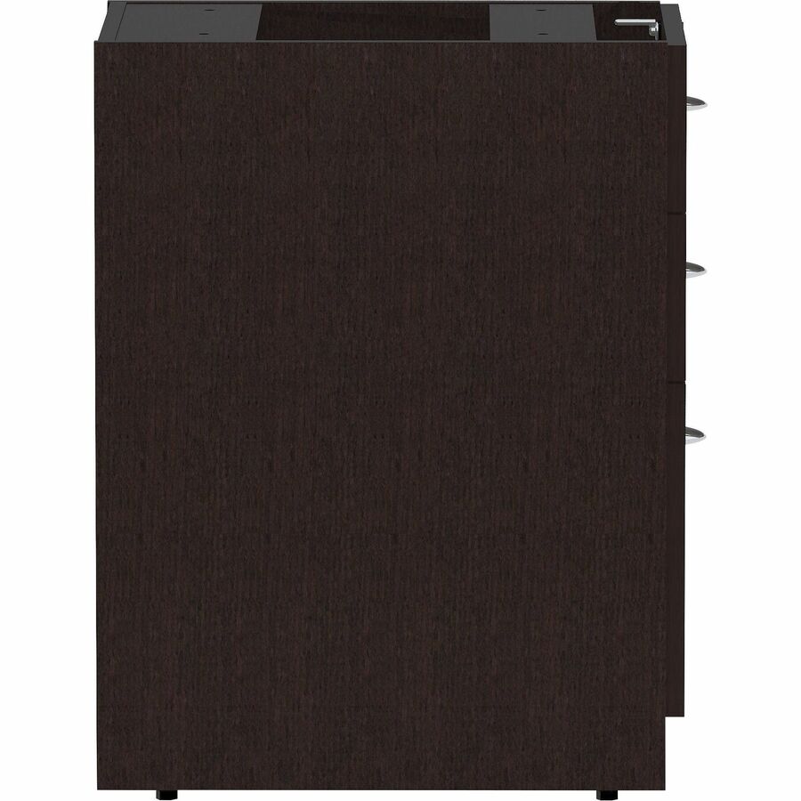 Lorell Essentials Series Box/Box/File Fixed File Cabinet - 28.3" Height x 16" Width x 22" Depth Pedestal - Finish: Espresso, Silver Brush - 1 Each