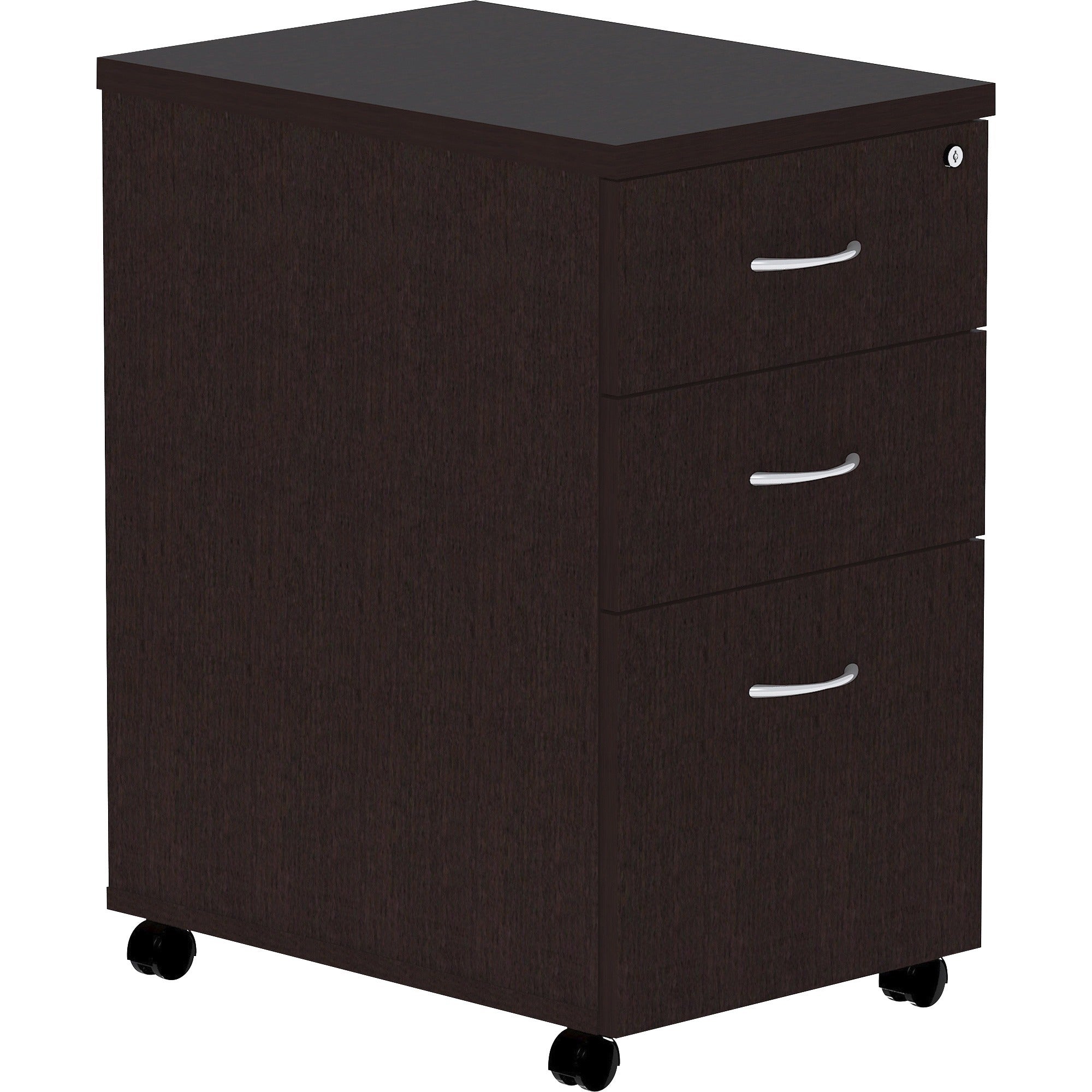 Lorell Essentials Series Box/Box/File Mobile File Cabinet - 28.3" Height x 16" Width x 22" Depth Pedestal, x 1" Thickness Top - Finish: Espresso, Silver Brush - 1 Each