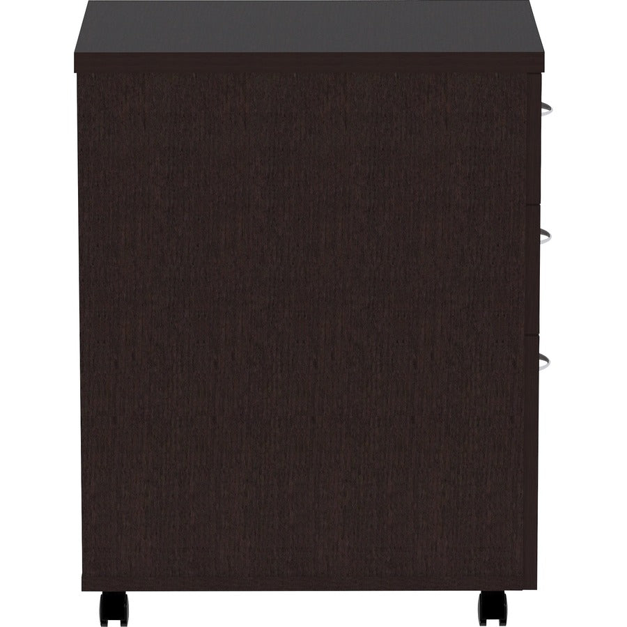 Lorell Essentials Series Box/Box/File Mobile File Cabinet - 28.3" Height x 16" Width x 22" Depth Pedestal, x 1" Thickness Top - Finish: Espresso, Silver Brush - 1 Each