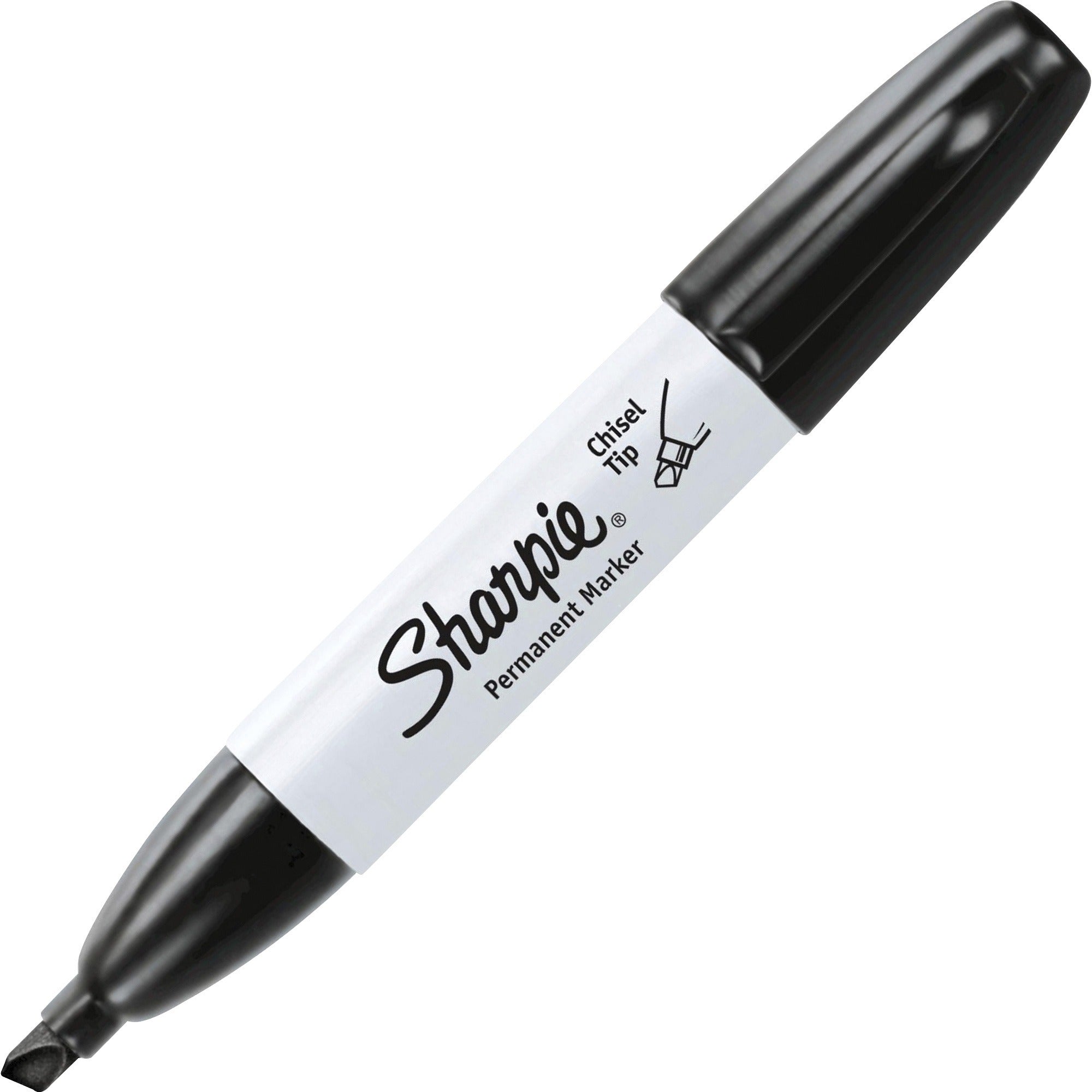 Sharpie Large Barrel Permanent Markers - Chisel Marker Point - Black Ink - 1 Box