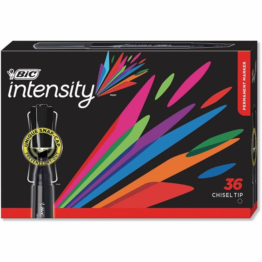 BIC Intensity Permanent Markers - Broad Chisel Marker Point - Black Ink - 36 / Box