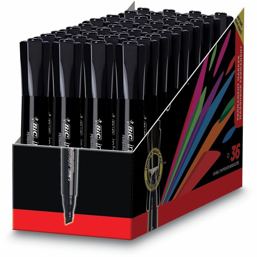 BIC Intensity Permanent Markers - Broad Chisel Marker Point - Black Ink - 36 / Box