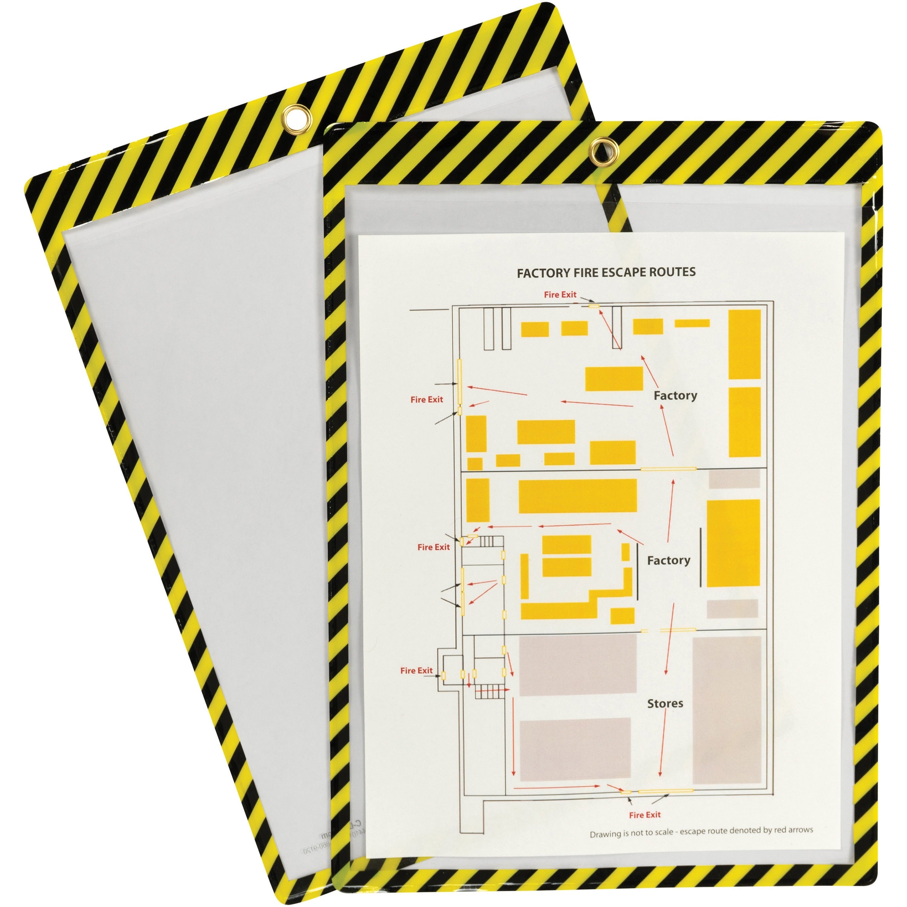 C-Line Safety Striped Shop Ticket Holders - 0.1" Height x 9.8" Width x 13.6" Length - Vinyl - Yellow, Black - 1 Box