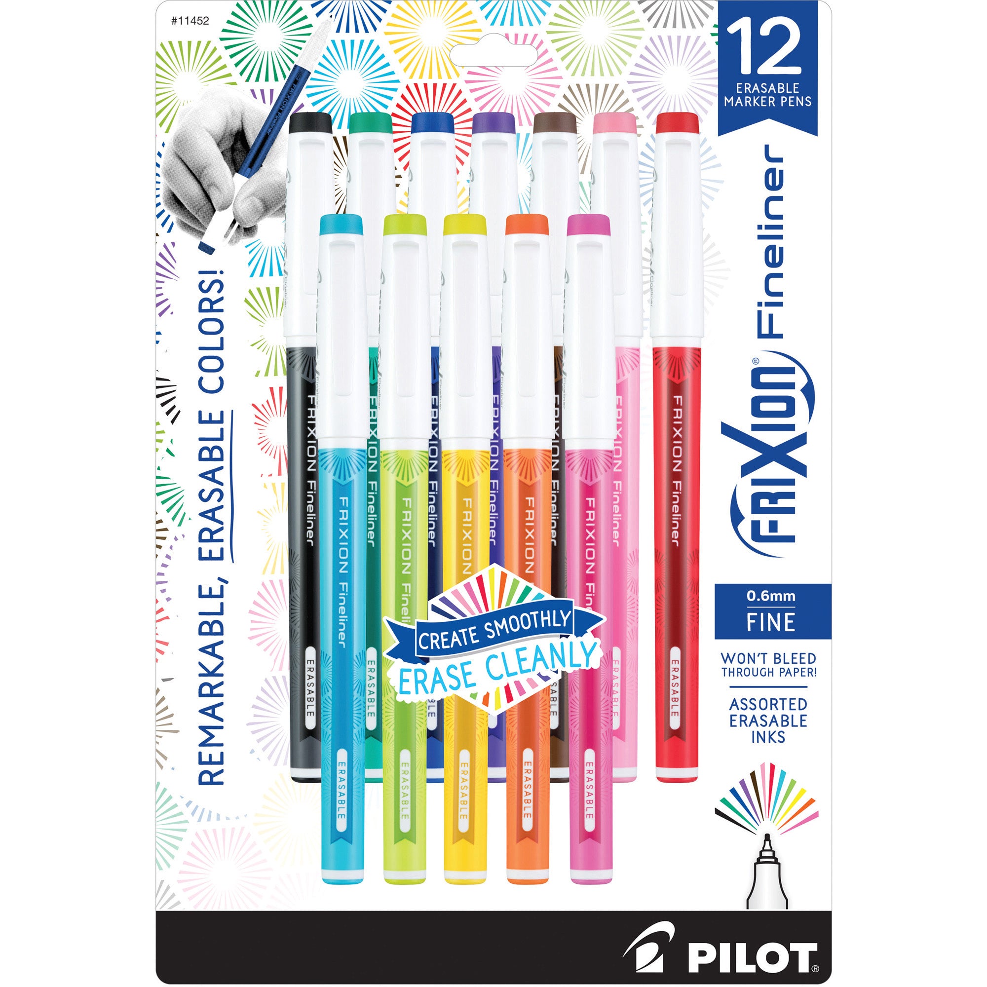 Pilot Erasaable Marker Pens - 0.7 mm Fine Pen Point - Erasable - Assorted Ink - Gel-based - Document - 12 / Set