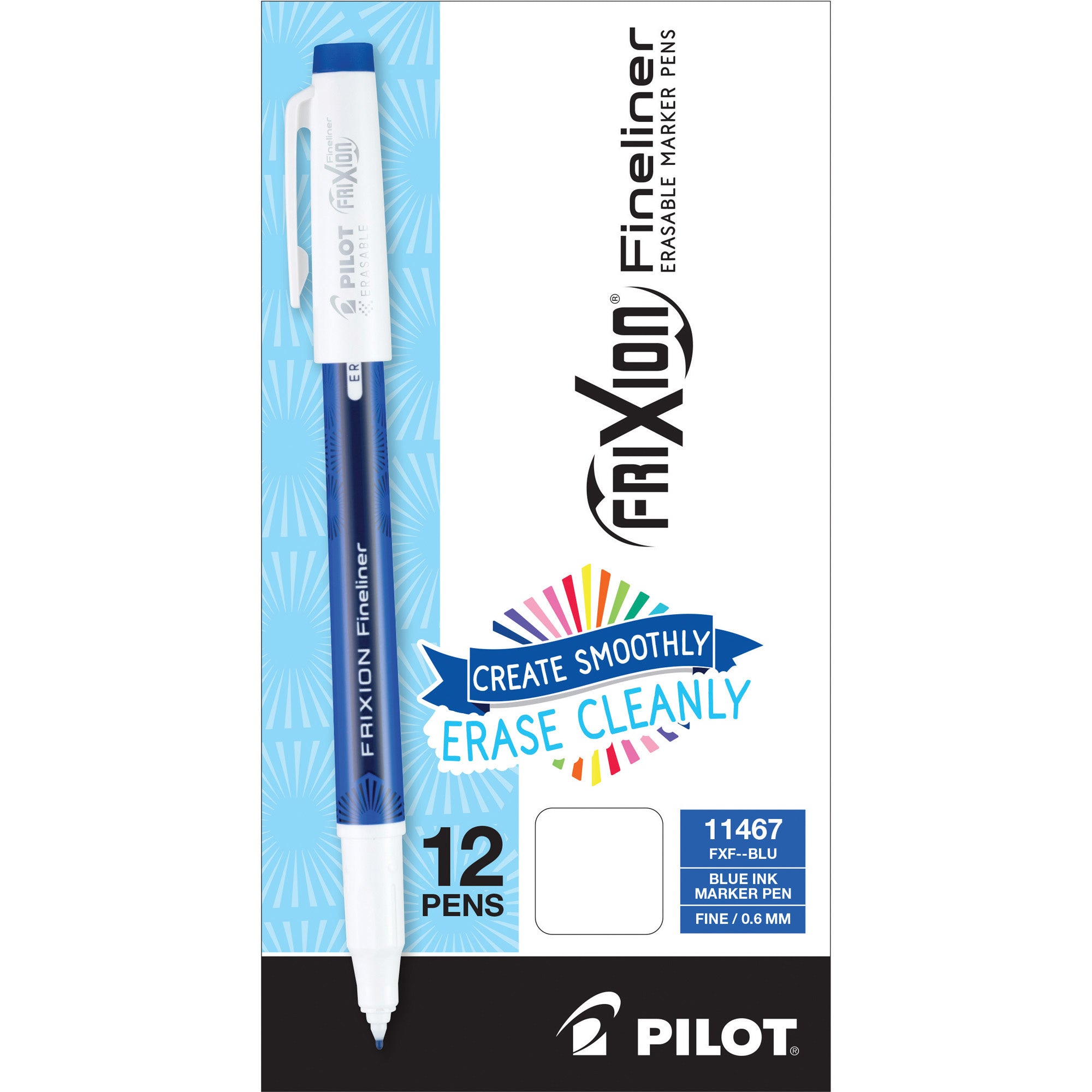 Pilot Erasaable Marker Pens - 0.7 mm Fine Pen Point - Erasable - Blue Ink - Gel-based - Writing - 1 Dozen