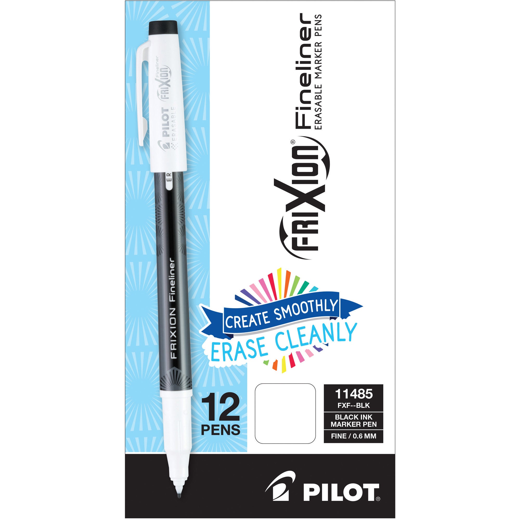 Pilot Erasaable Marker Pens - 0.7 mm Fine Pen Point - Erasable - Black Ink - Gel-based - Document, Writing - 1 Dozen