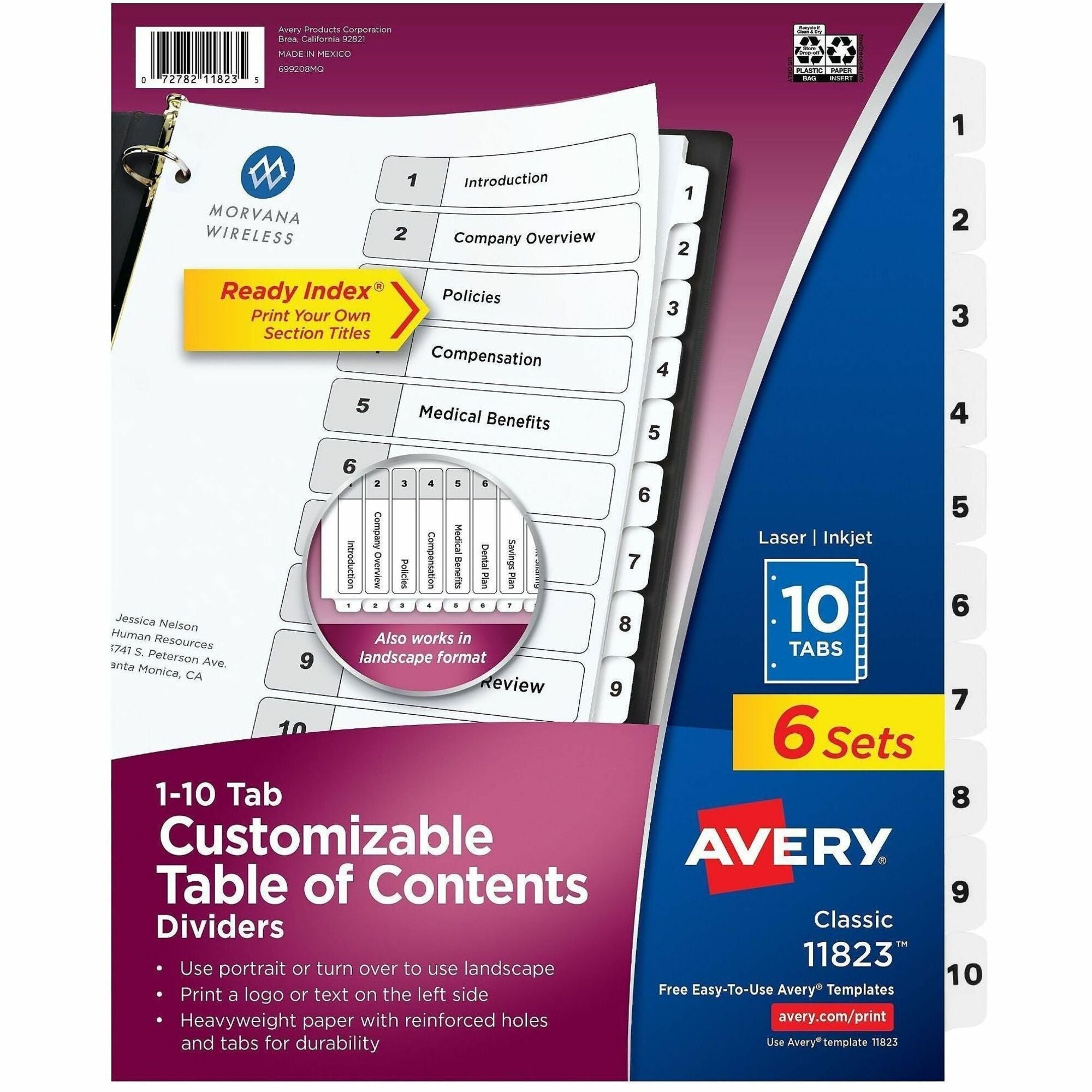 Avery Dividers, 10 Tabs, Ready Index (6 Sets of 11823)