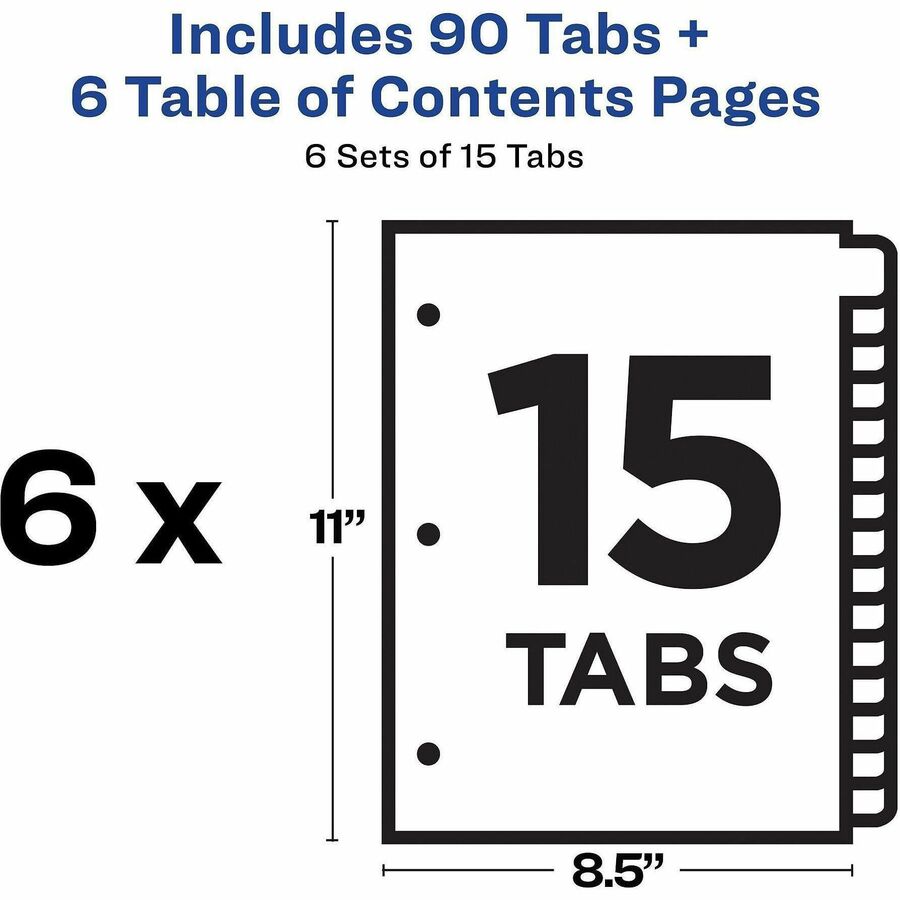 Avery Dividers, 15 Tabs, Ready Index (6 Sets of 11825)
