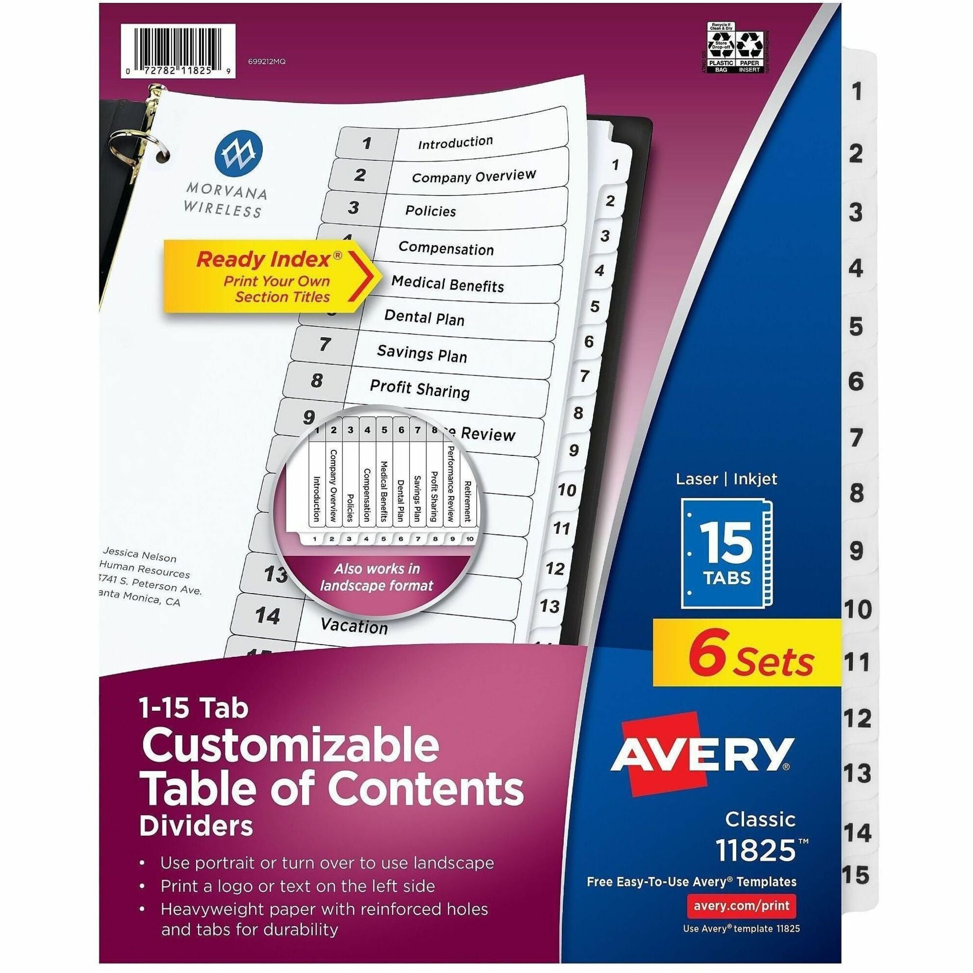 Avery Dividers, 15 Tabs, Ready Index (6 Sets of 11825)