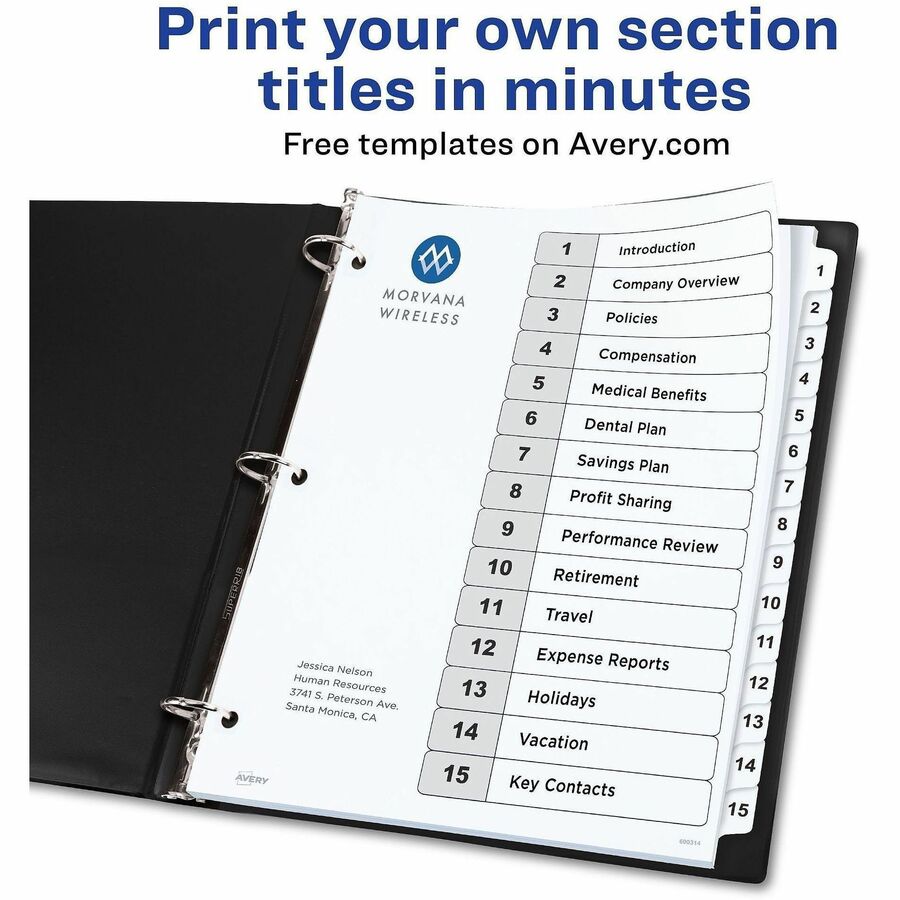 Avery Dividers, 15 Tabs, Ready Index (6 Sets of 11825)