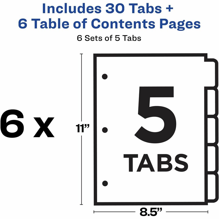 Avery Dividers, 5 Tabs, Ready Index (6 Sets of 11821)