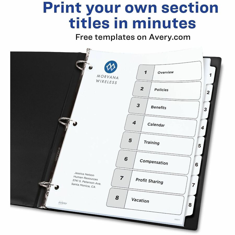 Avery Ready Index 8 Tab Dividers, Customizable TOC, 6 Sets (11822)