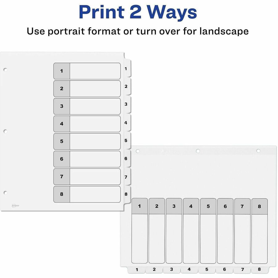 Avery Ready Index 8 Tab Dividers, Customizable TOC, 6 Sets (11822)