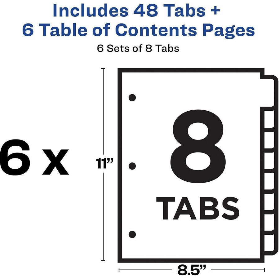 Avery Ready Index 8 Tab Dividers, Customizable TOC, 6 Sets (11822)