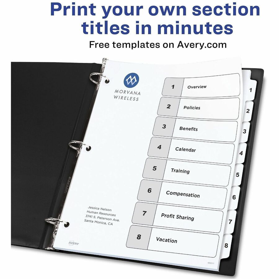 Avery Ready Index 8 Tab Dividers, Customizable TOC, 6 Sets (11822)