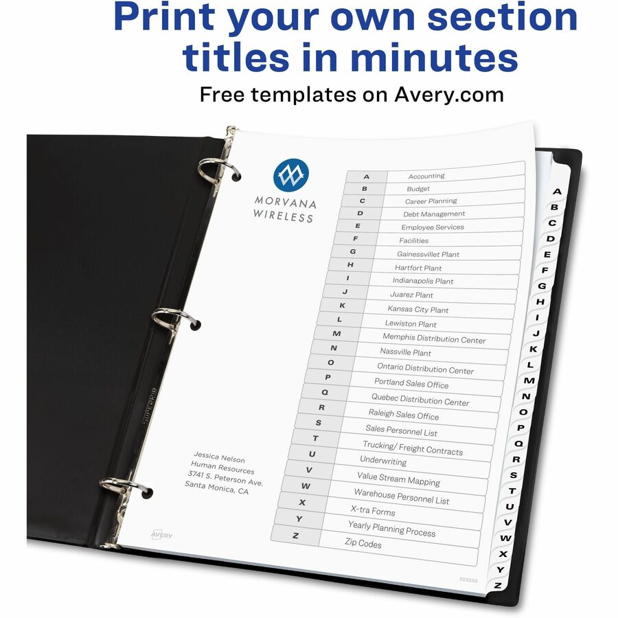 Avery&reg; A-Z Black & White Table of Contents Dividers