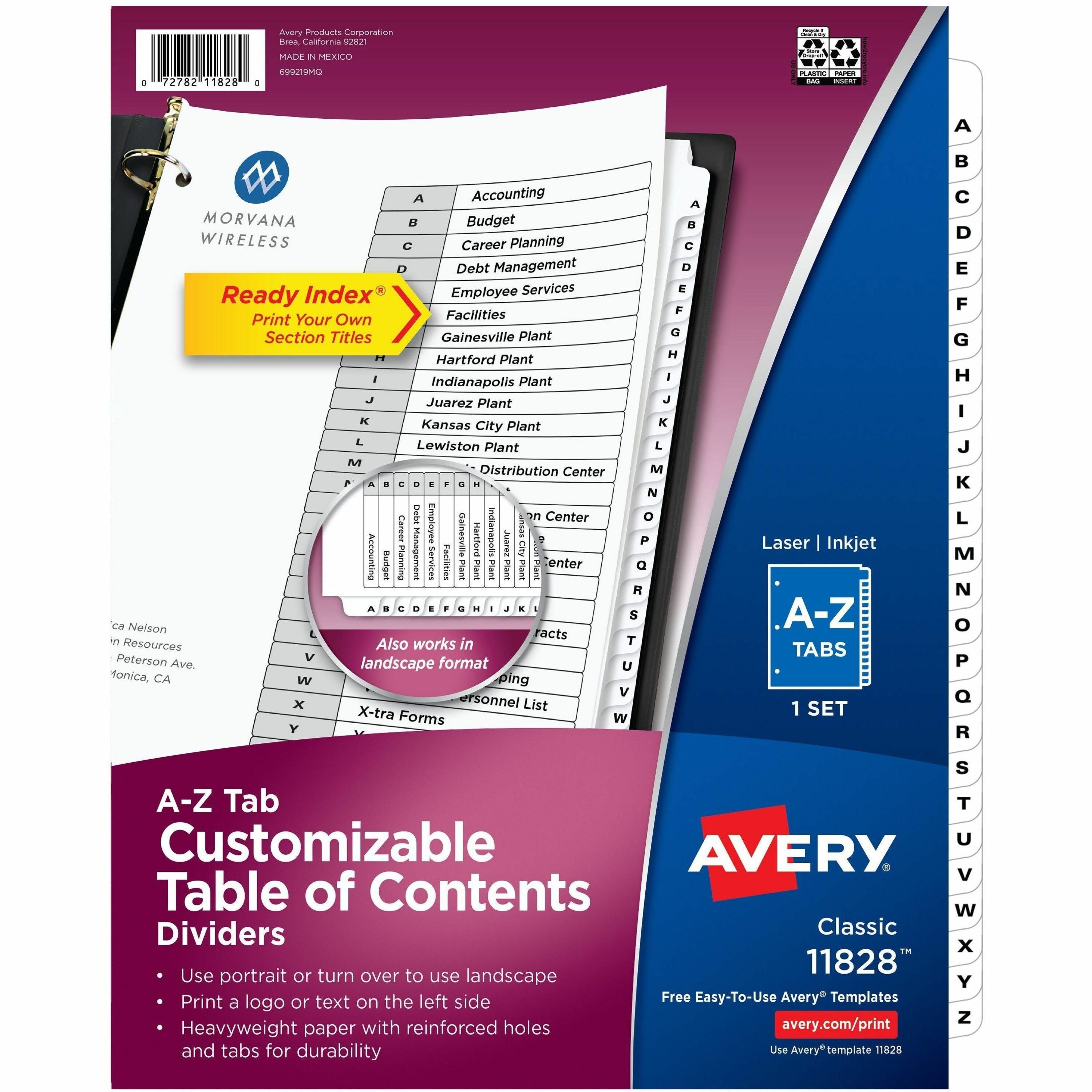 Avery&reg; A-Z Black & White Table of Contents Dividers