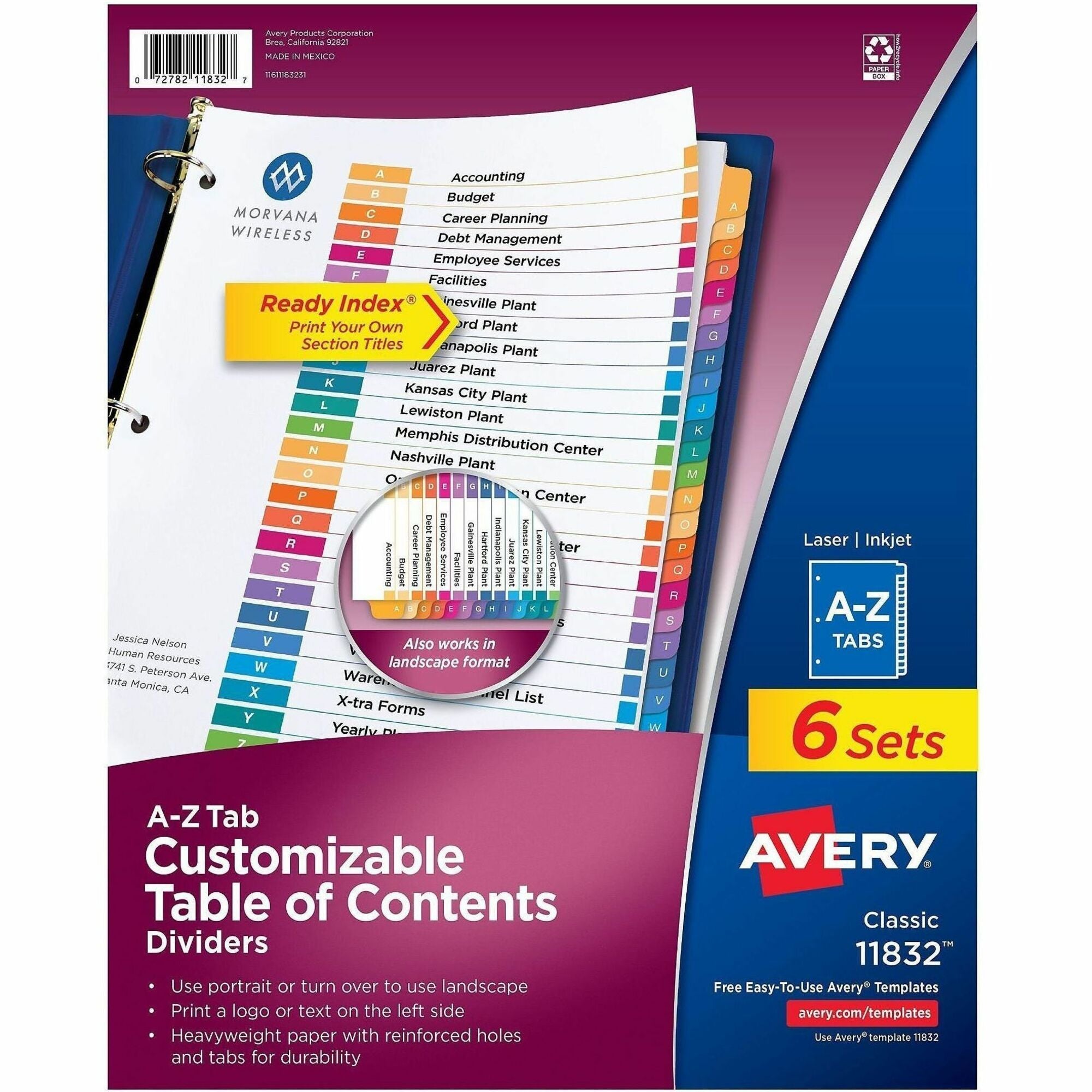 Avery A-Z Dividers, 26 Tabs, Ready Index (6 Sets of 11832)