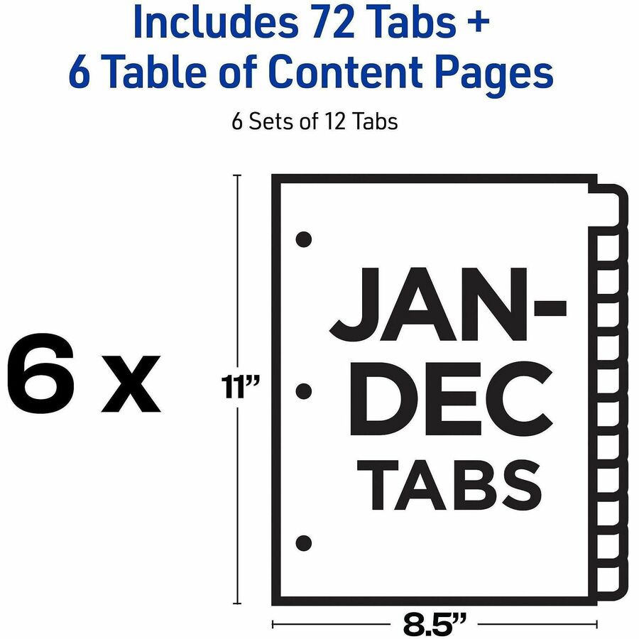 Avery Jan-Dec Dividers, 12 Tabs, Ready Index (6 Sets of 11826)