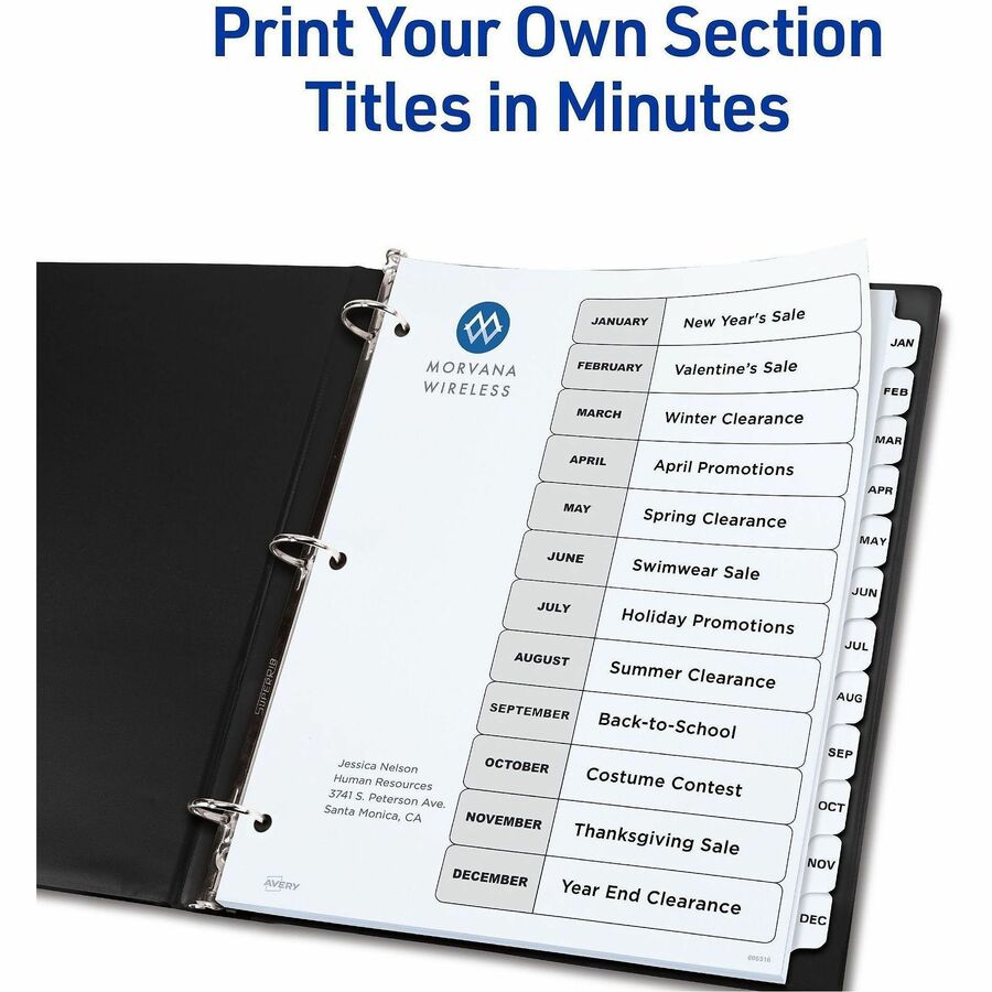 Avery Jan-Dec Dividers, 12 Tabs, Ready Index (6 Sets of 11826)