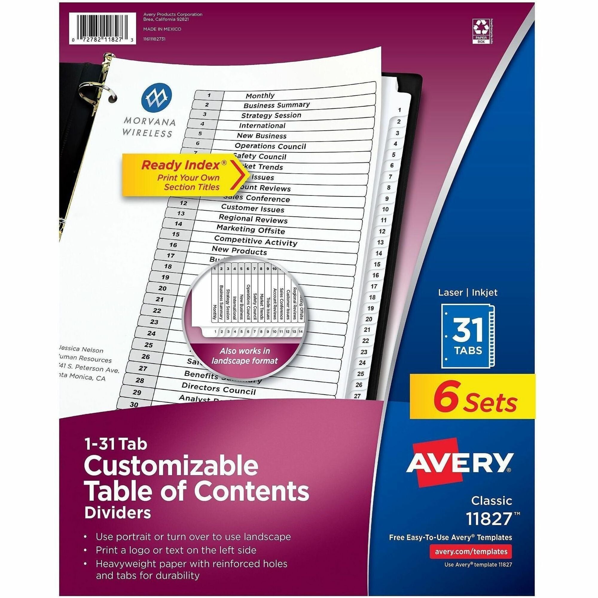 Avery 1-31 Dividers, 31 Tabs, Ready Index (6 Sets of 11827)