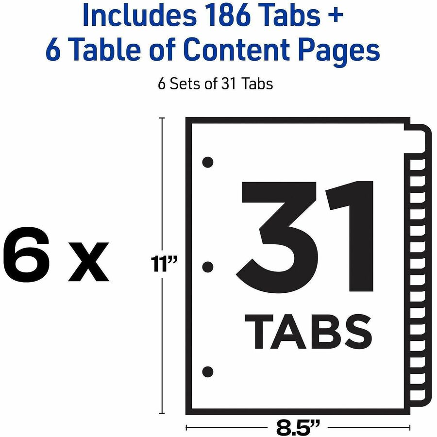 Avery 1-31 Dividers, 31 Tabs, Ready Index (6 Sets of 11827)