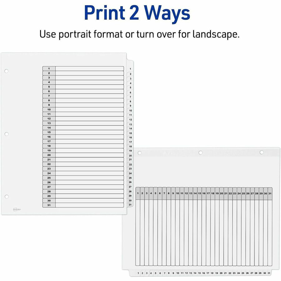 Avery 1-31 Dividers, 31 Tabs, Ready Index (6 Sets of 11827)