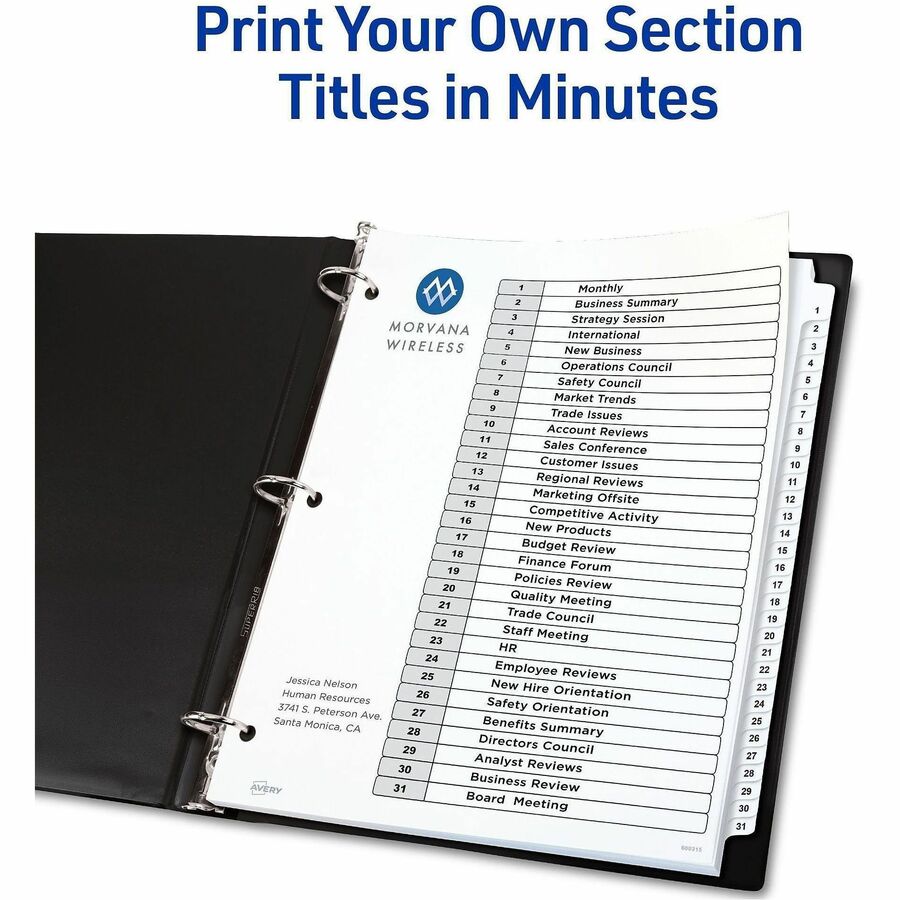 Avery 1-31 Dividers, 31 Tabs, Ready Index (6 Sets of 11827)
