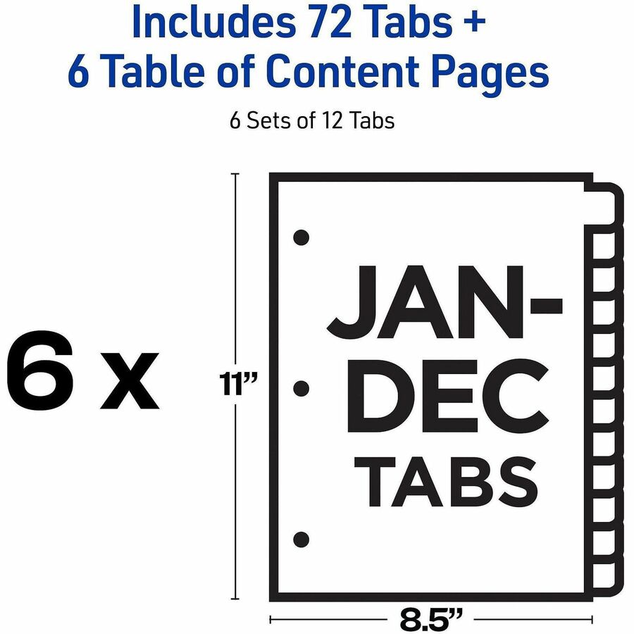 Avery&reg; Ready Index 12 Tab Dividers, Customizable TOC, 6 Sets