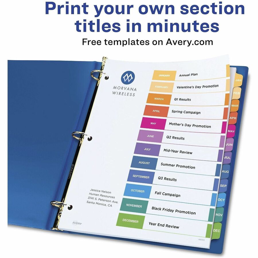 Avery&reg; Ready Index 12 Tab Dividers, Customizable TOC, 6 Sets