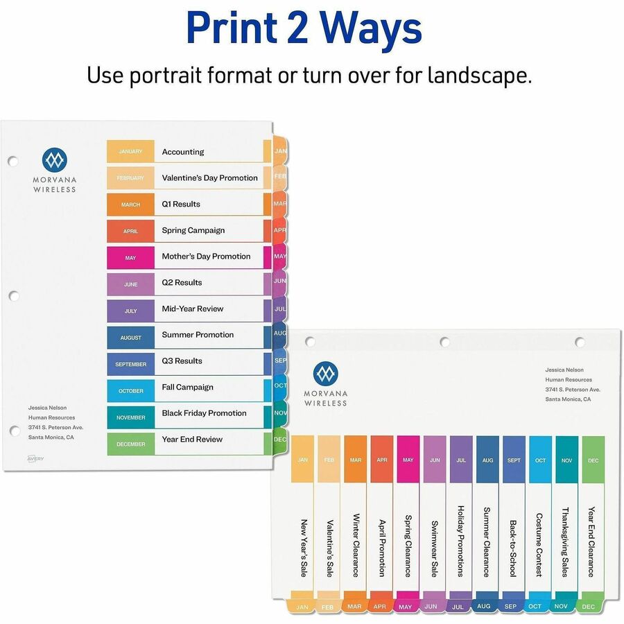 Avery&reg; Ready Index 12 Tab Dividers, Customizable TOC, 6 Sets