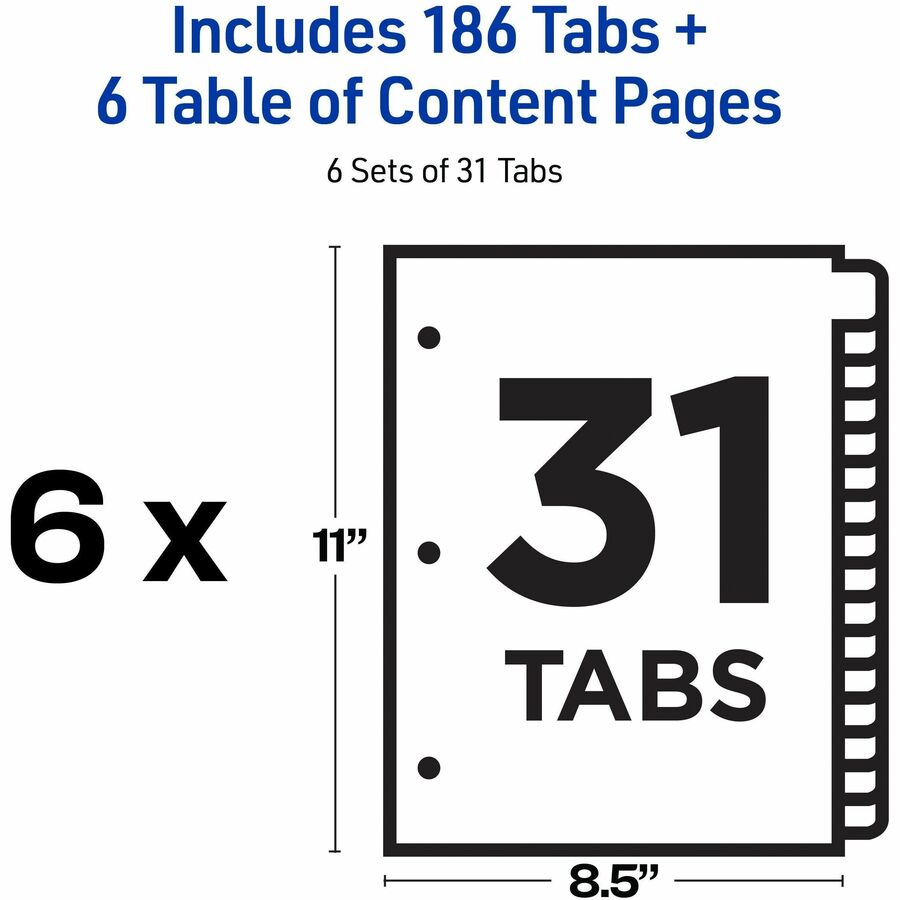 Avery 1-31 Dividers, 31 Tabs, Ready Index (6 Sets of 11831)